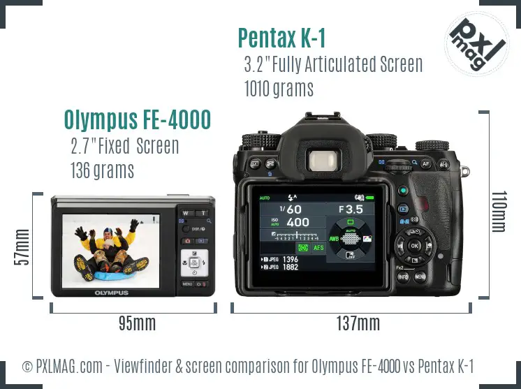Olympus FE-4000 vs Pentax K-1 Screen and Viewfinder comparison