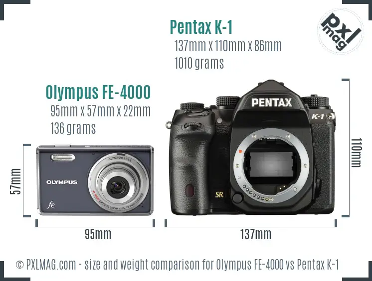 Olympus FE-4000 vs Pentax K-1 size comparison