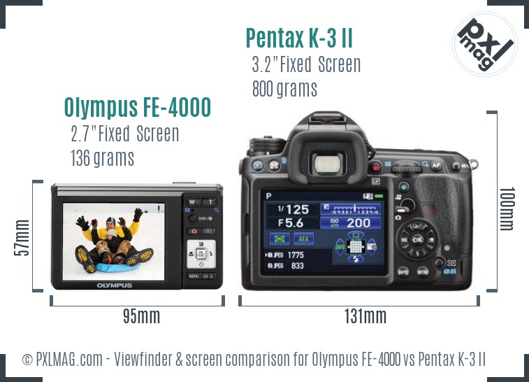 Olympus FE-4000 vs Pentax K-3 II Screen and Viewfinder comparison
