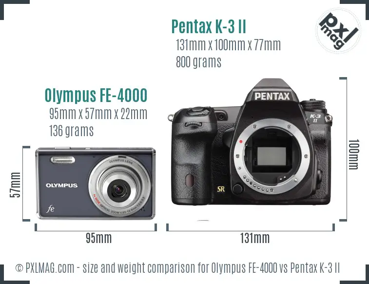 Olympus FE-4000 vs Pentax K-3 II size comparison
