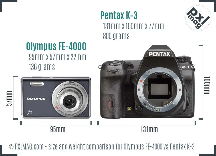 Olympus FE-4000 vs Pentax K-3 size comparison