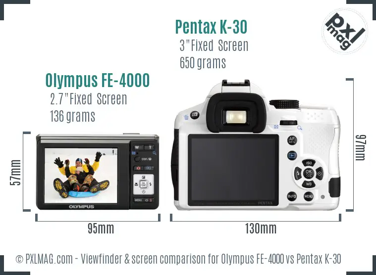 Olympus FE-4000 vs Pentax K-30 Screen and Viewfinder comparison