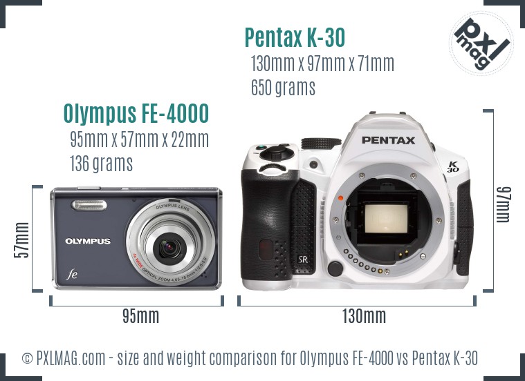 Olympus FE-4000 vs Pentax K-30 size comparison