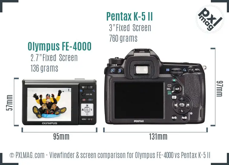 Olympus FE-4000 vs Pentax K-5 II Screen and Viewfinder comparison