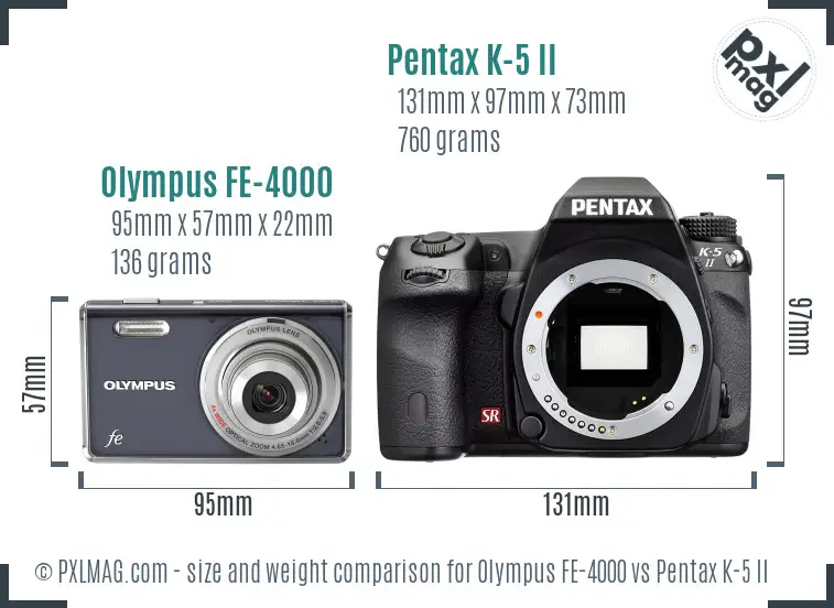 Olympus FE-4000 vs Pentax K-5 II size comparison