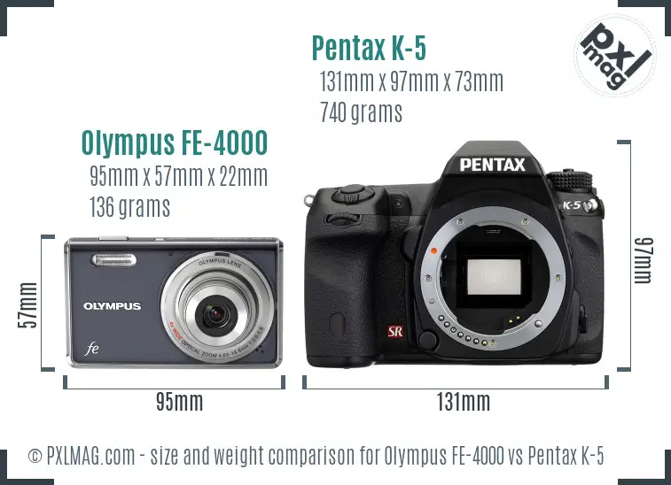 Olympus FE-4000 vs Pentax K-5 size comparison