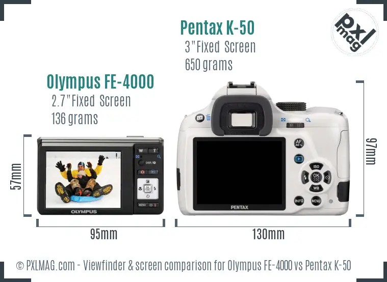 Olympus FE-4000 vs Pentax K-50 Screen and Viewfinder comparison