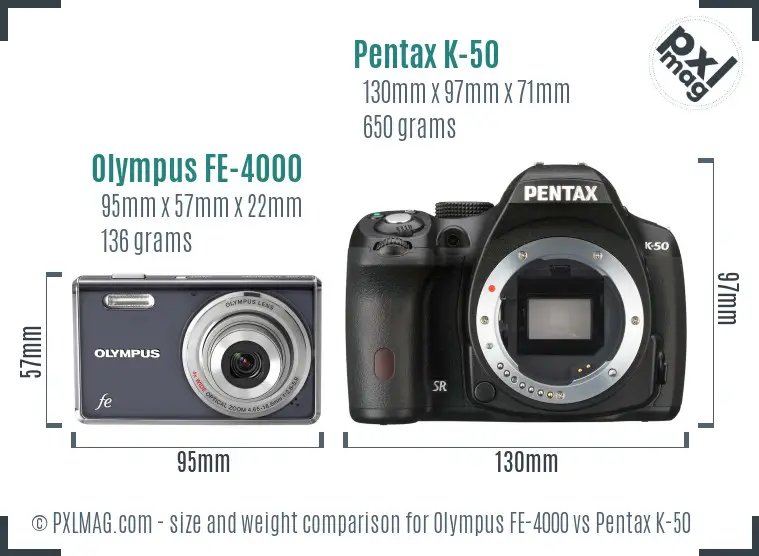 Olympus FE-4000 vs Pentax K-50 size comparison
