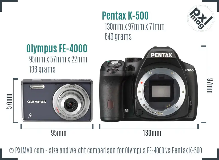 Olympus FE-4000 vs Pentax K-500 size comparison