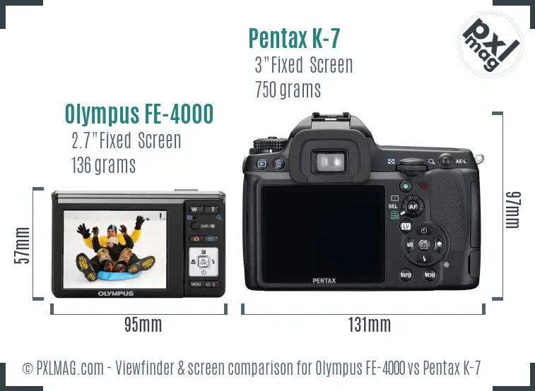 Olympus FE-4000 vs Pentax K-7 Screen and Viewfinder comparison