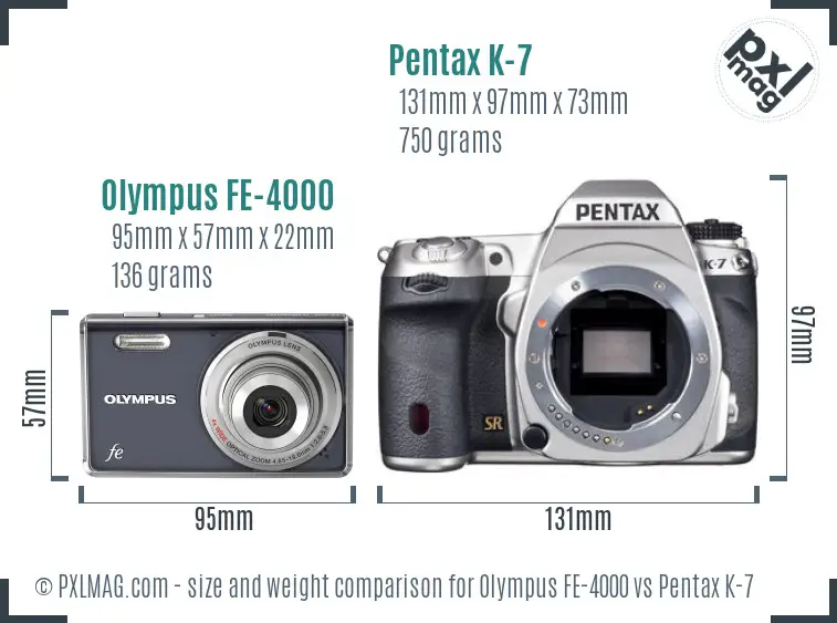 Olympus FE-4000 vs Pentax K-7 size comparison