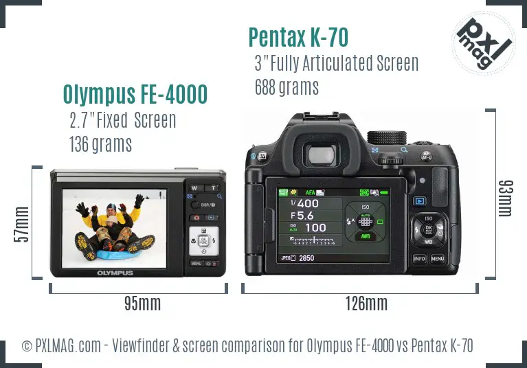 Olympus FE-4000 vs Pentax K-70 Screen and Viewfinder comparison