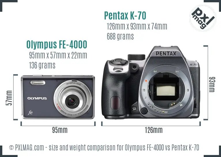 Olympus FE-4000 vs Pentax K-70 size comparison