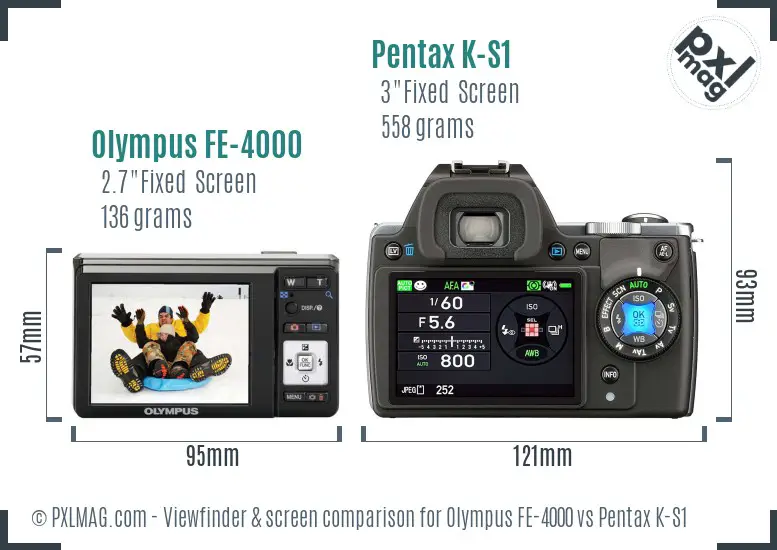 Olympus FE-4000 vs Pentax K-S1 Screen and Viewfinder comparison