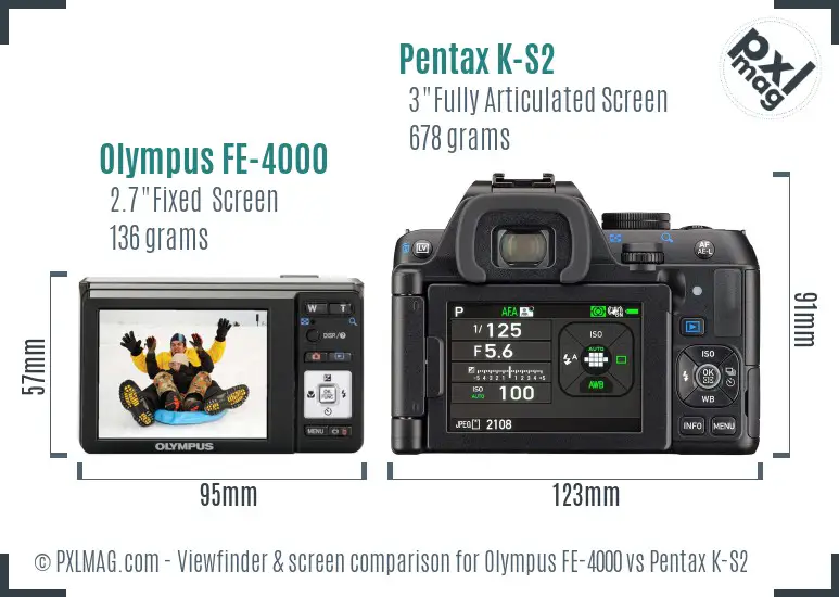 Olympus FE-4000 vs Pentax K-S2 Screen and Viewfinder comparison