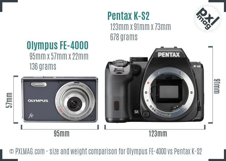 Olympus FE-4000 vs Pentax K-S2 size comparison