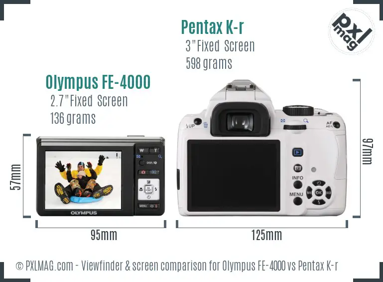 Olympus FE-4000 vs Pentax K-r Screen and Viewfinder comparison
