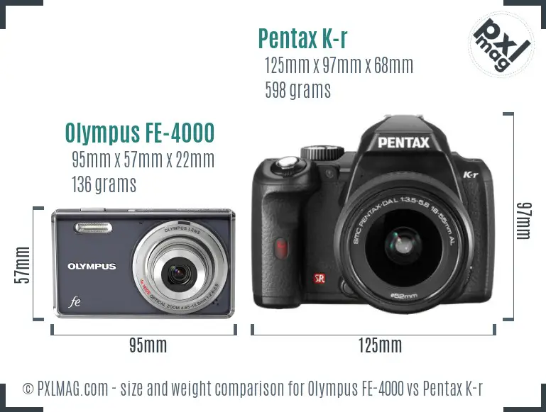 Olympus FE-4000 vs Pentax K-r size comparison