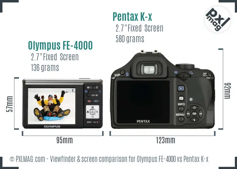 Olympus FE-4000 vs Pentax K-x Screen and Viewfinder comparison