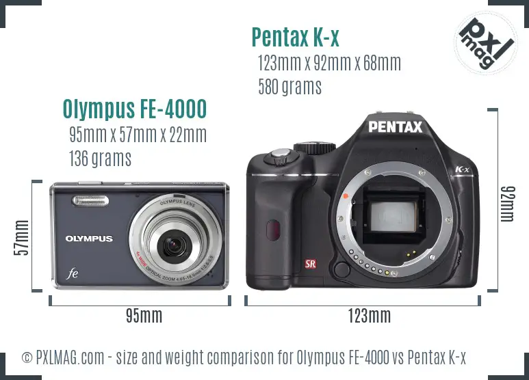Olympus FE-4000 vs Pentax K-x size comparison