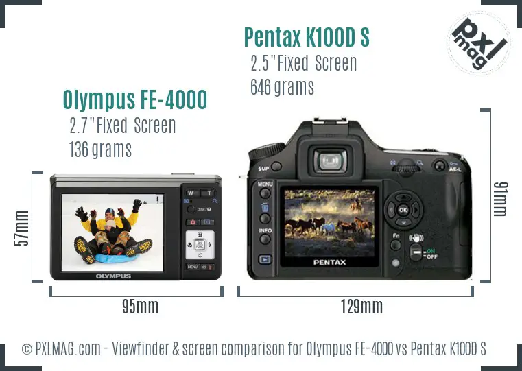 Olympus FE-4000 vs Pentax K100D S Screen and Viewfinder comparison