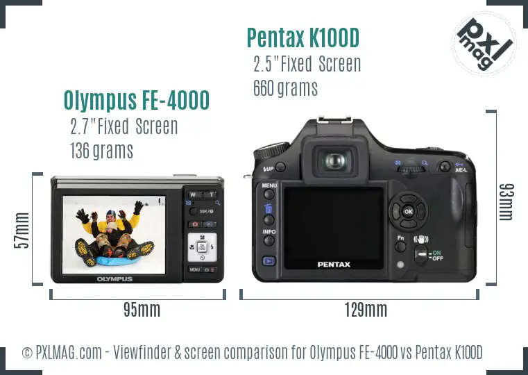 Olympus FE-4000 vs Pentax K100D Screen and Viewfinder comparison