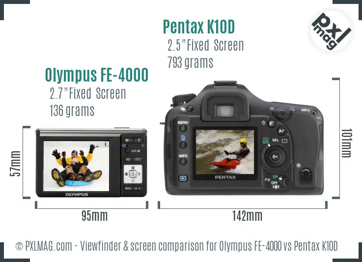 Olympus FE-4000 vs Pentax K10D Screen and Viewfinder comparison