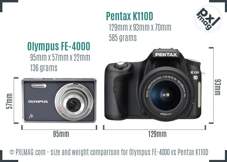 Olympus FE-4000 vs Pentax K110D size comparison