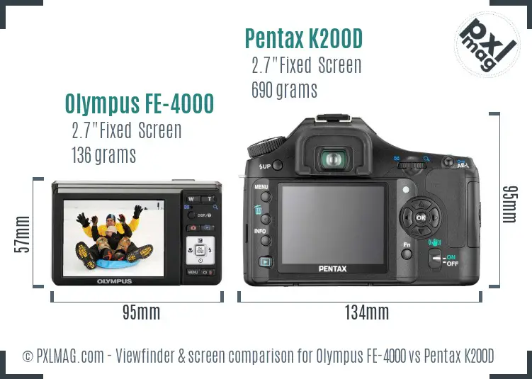 Olympus FE-4000 vs Pentax K200D Screen and Viewfinder comparison