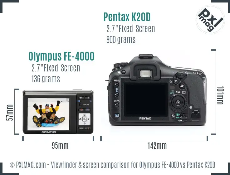 Olympus FE-4000 vs Pentax K20D Screen and Viewfinder comparison