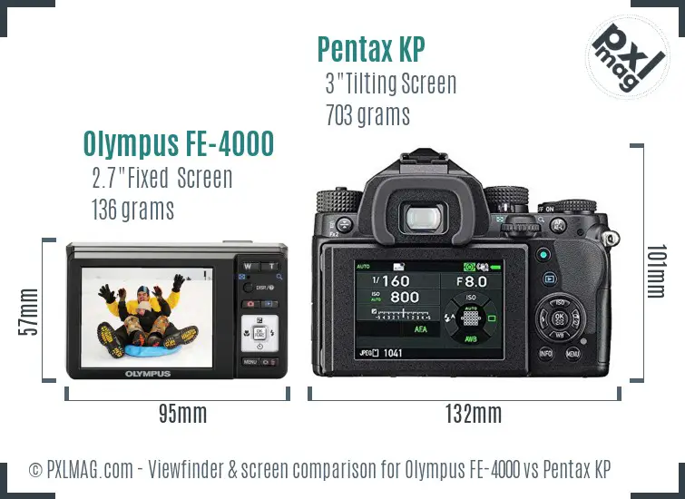 Olympus FE-4000 vs Pentax KP Screen and Viewfinder comparison