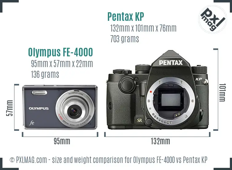 Olympus FE-4000 vs Pentax KP size comparison
