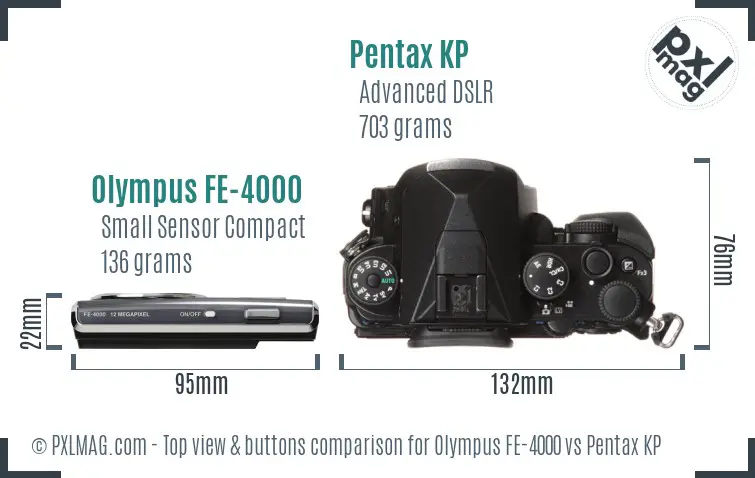 Olympus FE-4000 vs Pentax KP top view buttons comparison