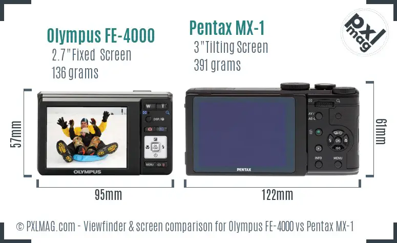 Olympus FE-4000 vs Pentax MX-1 Screen and Viewfinder comparison