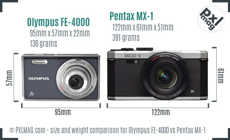Olympus FE-4000 vs Pentax MX-1 size comparison