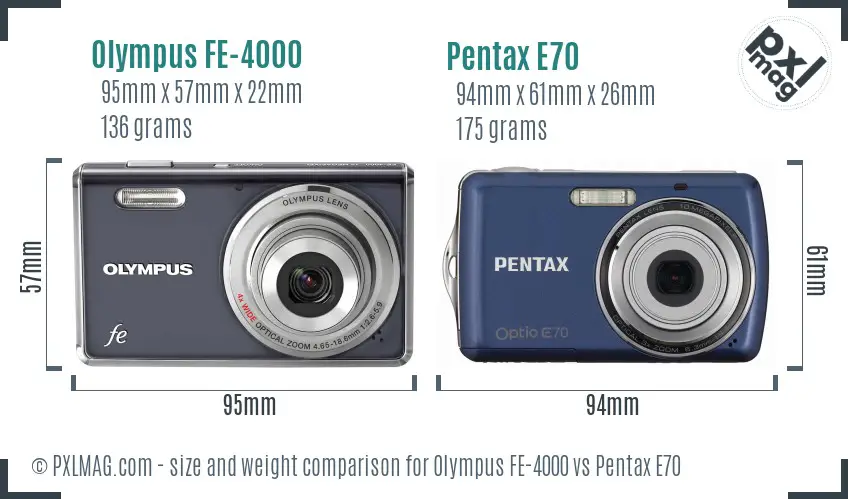 Olympus FE-4000 vs Pentax E70 size comparison