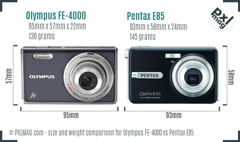 Olympus FE-4000 vs Pentax E85 size comparison
