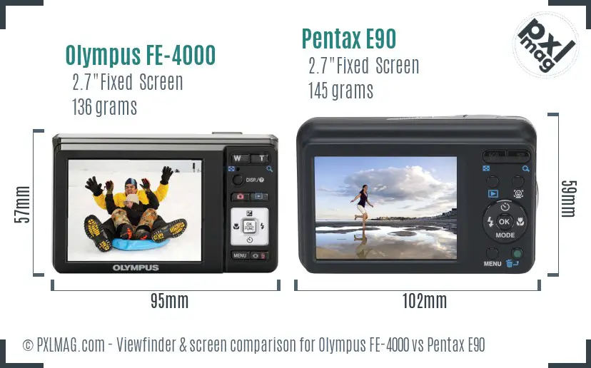 Olympus FE-4000 vs Pentax E90 Screen and Viewfinder comparison