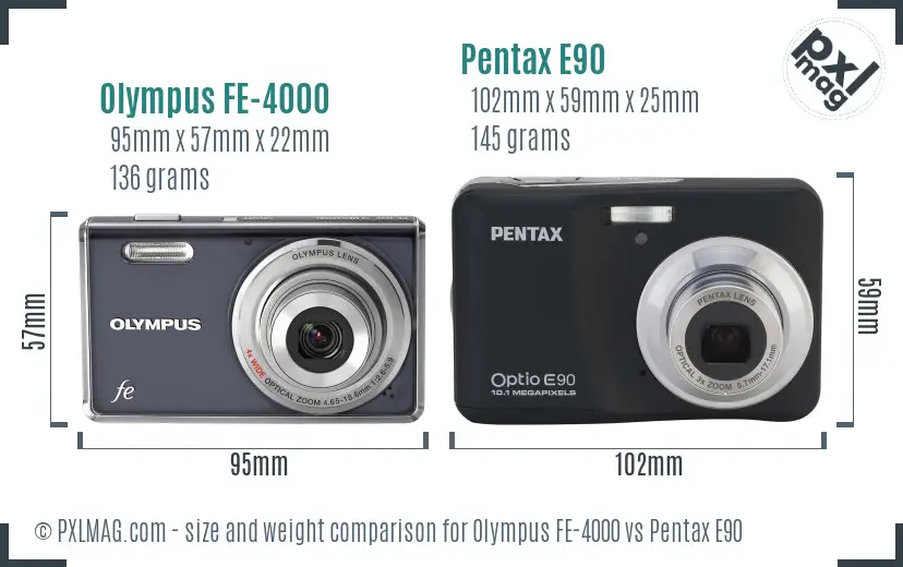 Olympus FE-4000 vs Pentax E90 size comparison