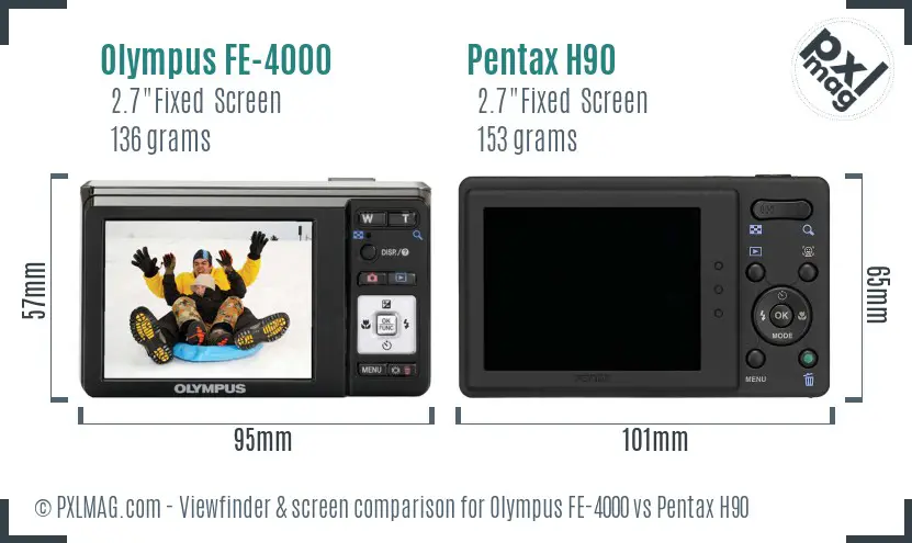 Olympus FE-4000 vs Pentax H90 Screen and Viewfinder comparison