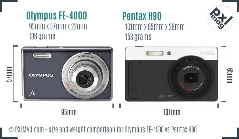 Olympus FE-4000 vs Pentax H90 size comparison