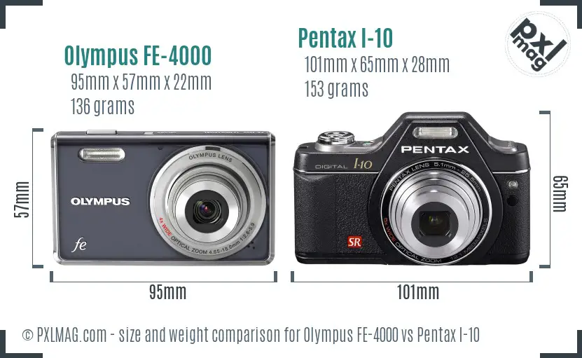 Olympus FE-4000 vs Pentax I-10 size comparison