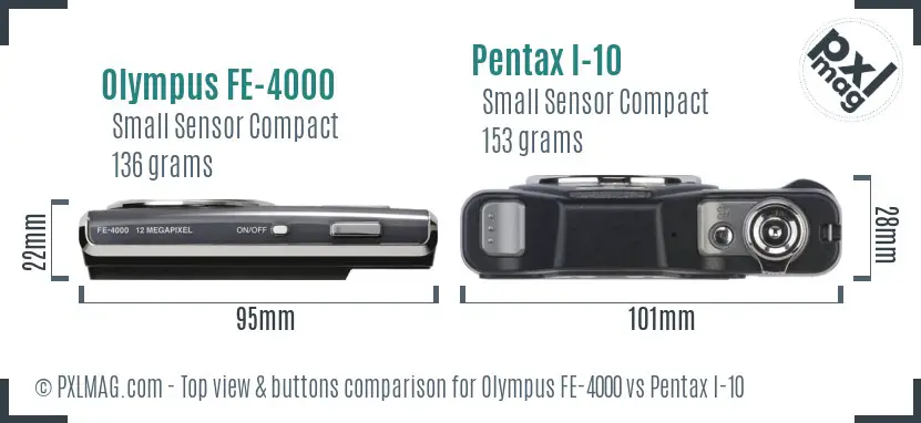 Olympus FE-4000 vs Pentax I-10 top view buttons comparison