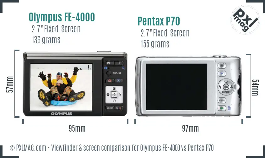 Olympus FE-4000 vs Pentax P70 Screen and Viewfinder comparison