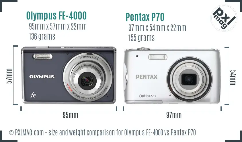 Olympus FE-4000 vs Pentax P70 size comparison
