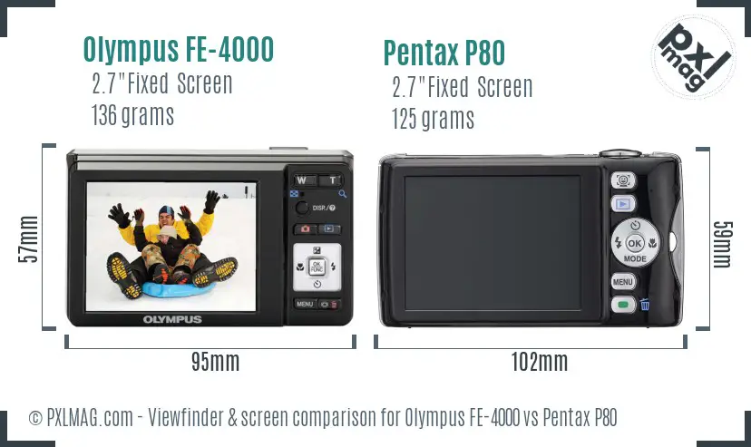 Olympus FE-4000 vs Pentax P80 Screen and Viewfinder comparison