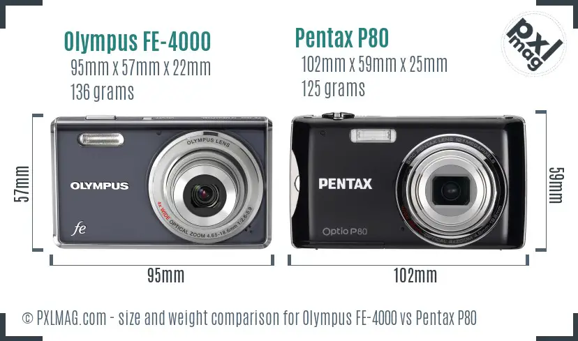 Olympus FE-4000 vs Pentax P80 size comparison