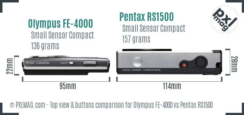 Olympus FE-4000 vs Pentax RS1500 top view buttons comparison