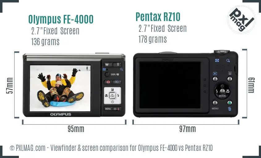 Olympus FE-4000 vs Pentax RZ10 Screen and Viewfinder comparison