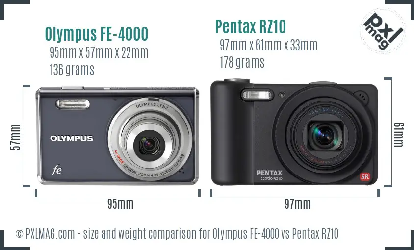 Olympus FE-4000 vs Pentax RZ10 size comparison